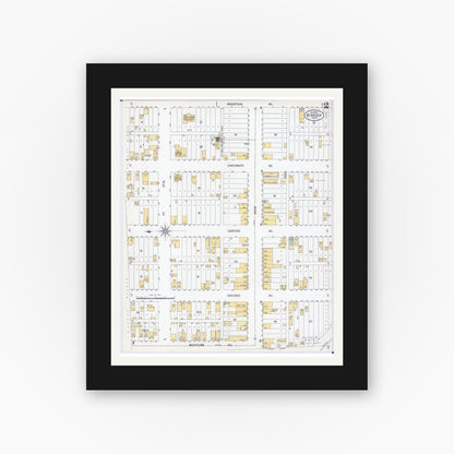 Old map wall art mockup — black gallery frame with white mat — Sanborn Fire Insurance Map from Biwabik, Saint Louis County, Minnesota (1900), Sheet #0002