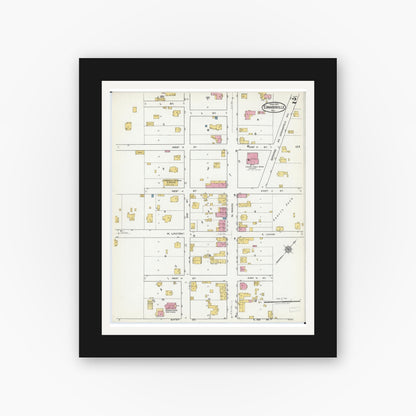 Old map wall art mockup — black gallery frame with white mat — Sanborn Fire Insurance Map from Edwardsville, Madison County, Illinois (1921), Sheet #0002