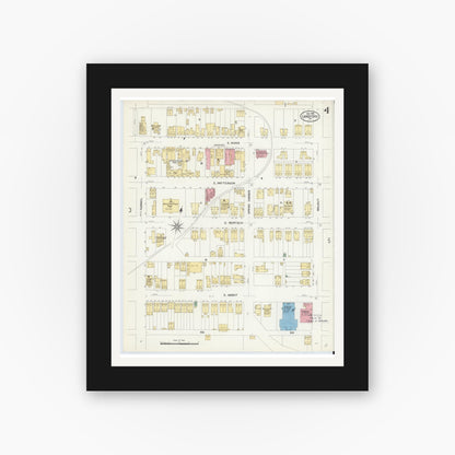 Old map wall art mockup — black gallery frame with white mat — Sanborn Fire Insurance Map from Lansford, Carbon County, Pennsylvania (1908), Sheet #0004