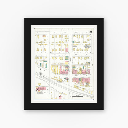 Old map wall art mockup — black gallery frame with white mat — Sanborn Fire Insurance Map from West Liberty, Muscatine County, Iowa (1906), Sheet #0002