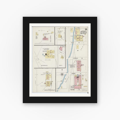 Old map wall art mockup — black gallery frame with white mat — Sanborn Fire Insurance Map from Findlay, Hancock County, Ohio (1890), Sheet #0013
