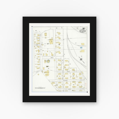 Old map wall art mockup — black gallery frame with white mat — Sanborn Fire Insurance Map from Red Jacket, Houghton County, Michigan (1917), Sheet #0010