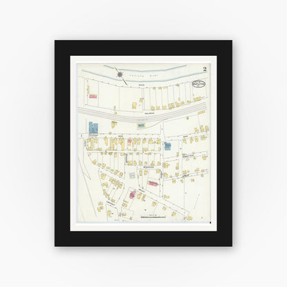 Old map wall art mockup — black gallery frame with white mat — Sanborn Fire Insurance Map from Mapleton, Huntingdon County, Pennsylvania (1911), Sheet #0002