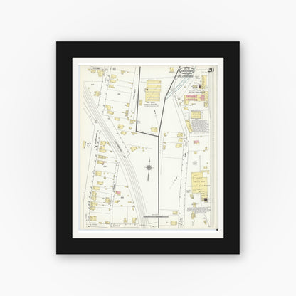 Old map wall art mockup — black gallery frame with white mat — Sanborn Fire Insurance Map from Stroudsburg, Monroe County, Pennsylvania (1912), Sheet #0020