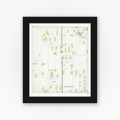 Old map wall art mockup — black gallery frame with white mat — Sanborn Fire Insurance Map from Jefferson, Ashtabula County, Ohio (1902), Sheet #0007