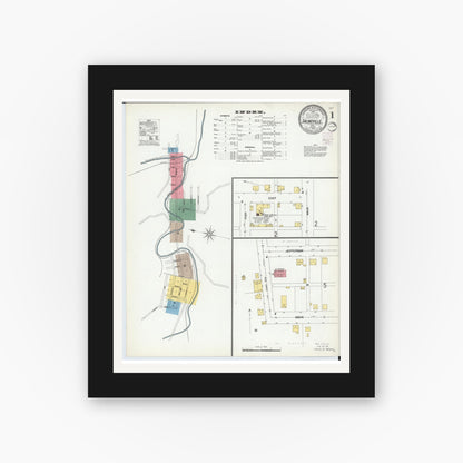 Old map wall art mockup — black gallery frame with white mat — Sanborn Fire Insurance Map from Salineville, Columbiana County, Ohio (1902), Sheet #0001