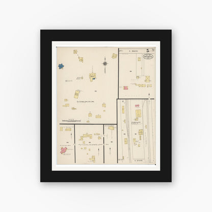 Old map wall art mockup — black gallery frame with white mat — Sanborn Fire Insurance Map from Worthington, Franklin County, Ohio (1922), Sheet #0005