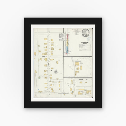 Old map wall art mockup — black gallery frame with white mat — Sanborn Fire Insurance Map from Delta, York County, Pennsylvania (1899), Sheet #0001