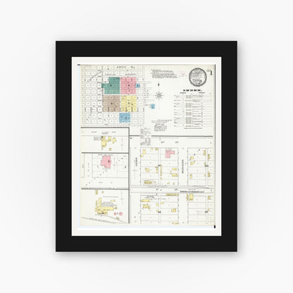 Old map wall art mockup — black gallery frame with white mat — Sanborn Fire Insurance Map from Tipton, Cedar County, Iowa (1893) â€” Complete Set
