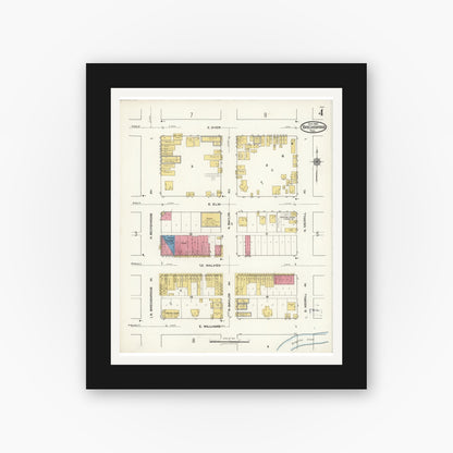 Old map wall art mockup — black gallery frame with white mat — Sanborn Fire Insurance Map from Breckenridge, Stephens County, Texas (1921), Sheet #0004