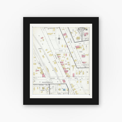 Old map wall art mockup — black gallery frame with white mat — Sanborn Fire Insurance Map from Highland Park, Lake County, Illinois (1918), Sheet #0014