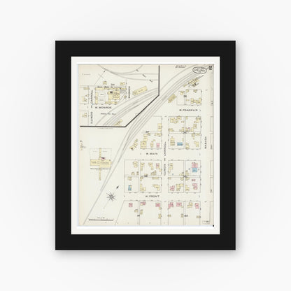 Old map wall art mockup — black gallery frame with white mat — Sanborn Fire Insurance Map from Delphi, Carroll County, Indiana (1886), Sheet #0002