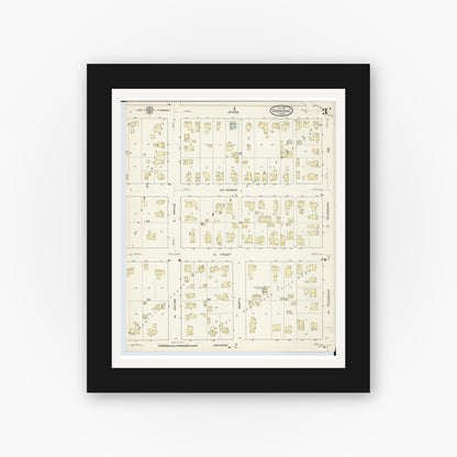 Old map wall art mockup — black gallery frame with white mat — Sanborn Fire Insurance Map from Dowagiac, Cass County, Michigan (1913), Sheet #0003