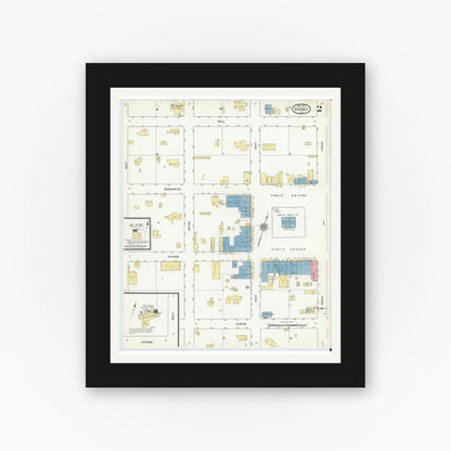 Old map wall art mockup — black gallery frame with white mat — Sanborn Fire Insurance Map from Burnet, Burnet County, Texas (1912), Sheet #0002