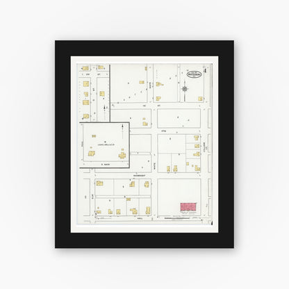 Old map wall art mockup — black gallery frame with white mat — Sanborn Fire Insurance Map from Whitesboro, Grayson County, Texas (1921), Sheet #0004