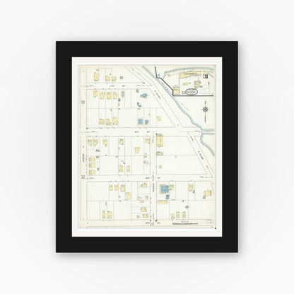 Old map wall art mockup — black gallery frame with white mat — Sanborn Fire Insurance Map from Miami, Dade County, Florida (1914), Sheet #0031
