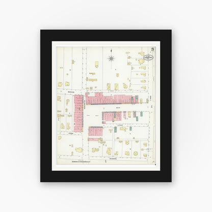 Old map wall art mockup — black gallery frame with white mat — Sanborn Fire Insurance Map from Commerce, Hunt County, Texas (1906), Sheet #0003