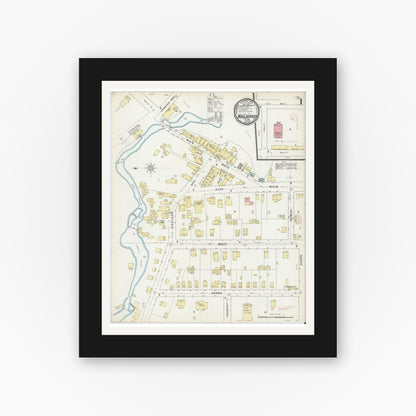 Old map wall art mockup — black gallery frame with white mat — Sanborn Fire Insurance Map from Marlborough, Ulster County, New York (1895), Sheet #0001