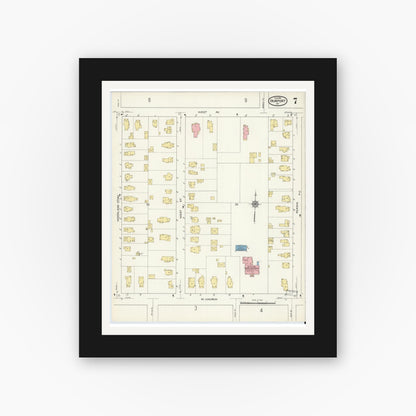 Old map wall art mockup — black gallery frame with white mat — Sanborn Fire Insurance Map from Fairport, Monroe County, New York (1915), Sheet #0007