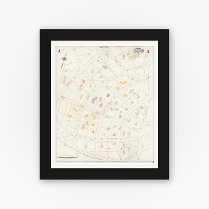 Old map wall art mockup — black gallery frame with white mat — Sanborn Fire Insurance Map from Pinehurst, Moore County, North Carolina (1939), Sheet #0004