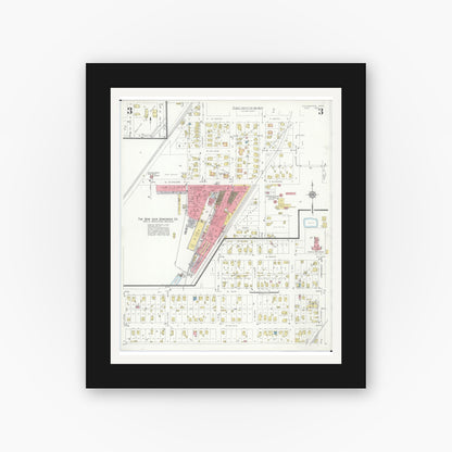 Old map wall art mockup — black gallery frame with white mat — Sanborn Fire Insurance Map from Cold Water, Mercer County, Ohio (1933), Sheet #0003