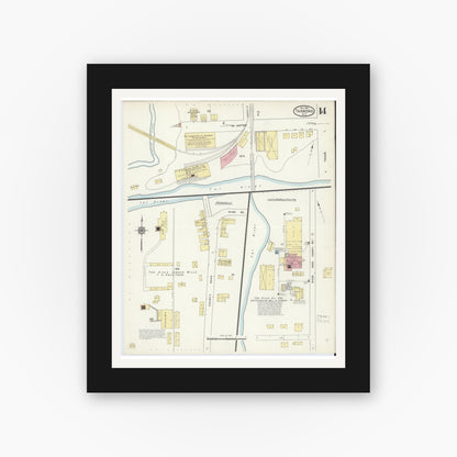 Old map wall art mockup — black gallery frame with white mat — Sanborn Fire Insurance Map from Tarboro, Edgecombe County, North Carolina (1913), Sheet #0014