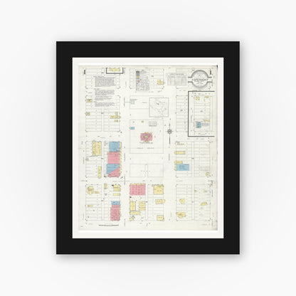 Old map wall art mockup — black gallery frame with white mat — Sanborn Fire Insurance Map from Aspermont, Stonewall County, Texas (1934), Sheet #0001