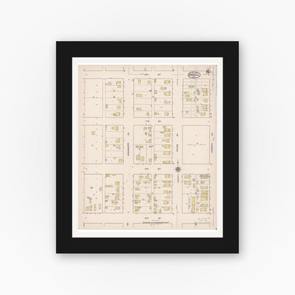 Old map wall art mockup — black gallery frame with white mat — Sanborn Fire Insurance Map from Bemidji, Beltrami County, Minnesota (1922), Sheet #0006