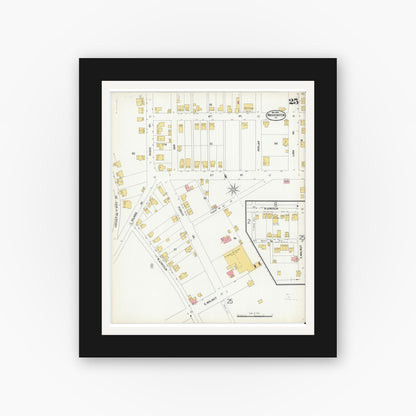 Old map wall art mockup — black gallery frame with white mat — Sanborn Fire Insurance Map from Washington, Washington County, Pennsylvania (1900), Sheet #0025