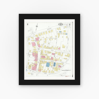 Old map wall art mockup — black gallery frame with white mat — Sanborn Fire Insurance Map from Plymouth, Plymouth County, Massachusetts (1927), Sheet #0002
