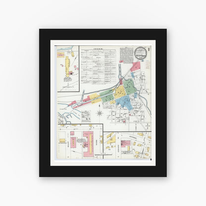 Old map wall art mockup — black gallery frame with white mat — Sanborn Fire Insurance Map from Benton Harbor, Berrien County, Michigan (1900), Sheet #0001