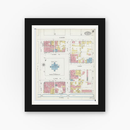 Old map wall art mockup — black gallery frame with white mat — Sanborn Fire Insurance Map from Newark, Licking County, Ohio (1893), Sheet #0003