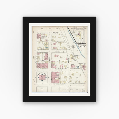 Old map wall art mockup — black gallery frame with white mat — Sanborn Fire Insurance Map from Anderson, Madison County, Indiana (1886), Sheet #0003