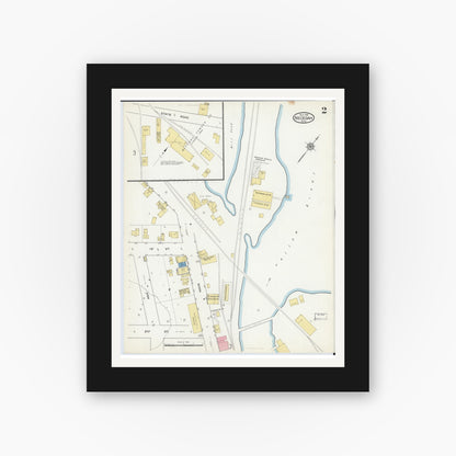 Old map wall art mockup — black gallery frame with white mat — Sanborn Fire Insurance Map from Necedah, Juneau County, Wisconsin (1916), Sheet #0002