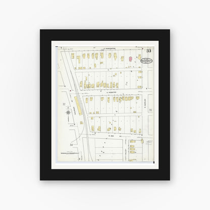 Old map wall art mockup — black gallery frame with white mat — Sanborn Fire Insurance Map from Traverse City, Grand Traverse County, Michigan (1920), Sheet #0033