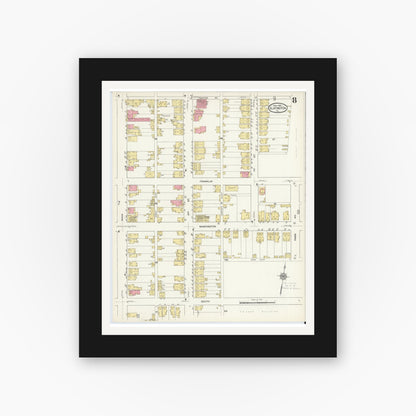 Old map wall art mockup — black gallery frame with white mat — Sanborn Fire Insurance Map from Slatington, Lehigh County, Pennsylvania (1913), Sheet #0008