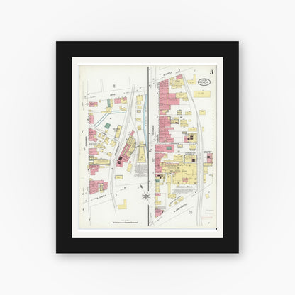 Old map wall art mockup — black gallery frame with white mat — Sanborn Fire Insurance Map from Geneva, Ontario County, New York (1909), Sheet #0003