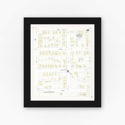 Old map wall art mockup — black gallery frame with white mat — Sanborn Fire Insurance Map from Waterloo, Black Hawk County, Iowa (1910), Sheet #0038