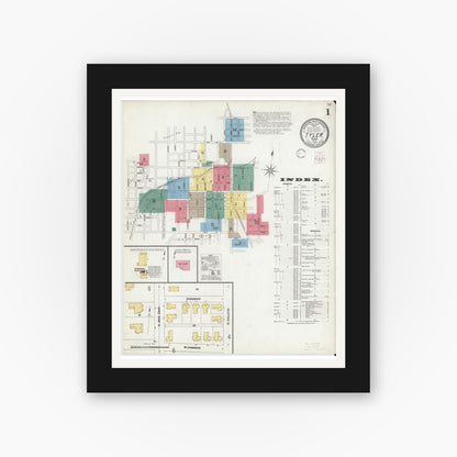 Old map wall art mockup — black gallery frame with white mat — Sanborn Fire Insurance Map from Tyler, Smith County, Texas (1902), Sheet #0001