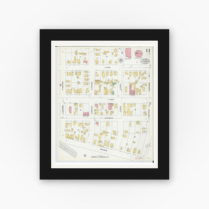 Old map wall art mockup — black gallery frame with white mat — Sanborn Fire Insurance Map from Jackson, Jackson County, Michigan (1899), Sheet #0011