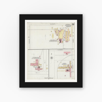 Old map wall art mockup — black gallery frame with white mat — Sanborn Fire Insurance Map from Kenosha, Kenosha County, Wisconsin (1894), Sheet #0013