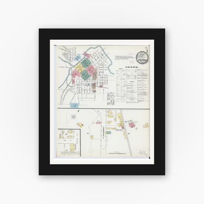 Old map wall art mockup — black gallery frame with white mat — Sanborn Fire Insurance Map from Greenville, Darke County, Ohio (1892) - Complete Map Set