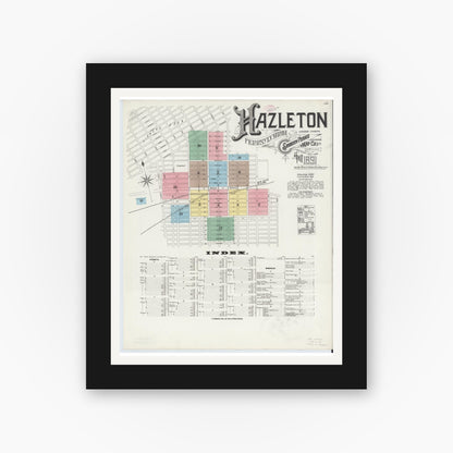 Old map wall art mockup — black gallery frame with white mat — Sanborn Fire Insurance Map from Hazleton, Luzerne County, Pennsylvania (1891), Sheet #0001