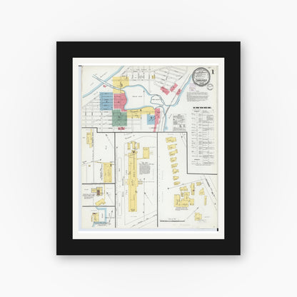 Old map wall art mockup — black gallery frame with white mat — Sanborn Fire Insurance Map from Charlevoix, Charlevoix County, Michigan (1901) - Complete Map Set