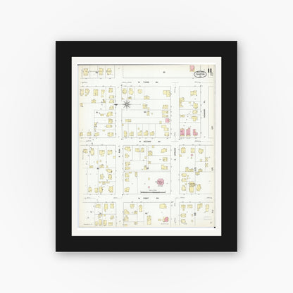 Old map wall art mockup — black gallery frame with white mat — Sanborn Fire Insurance Map from Canton, Fulton County, Illinois (1909), Sheet #0011