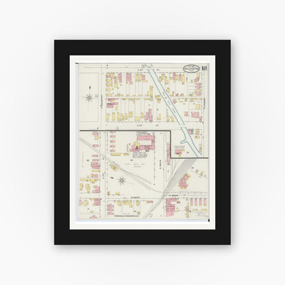 Old map wall art mockup — black gallery frame with white mat — Sanborn Fire Insurance Map from Chillicothe, Ross County, Ohio (1895), Sheet #0018