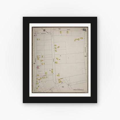 Old map wall art mockup — black gallery frame with white mat — Sanborn Fire Insurance Map from Worcester, Worcester County, Massachusetts (1910), Sheet #0166