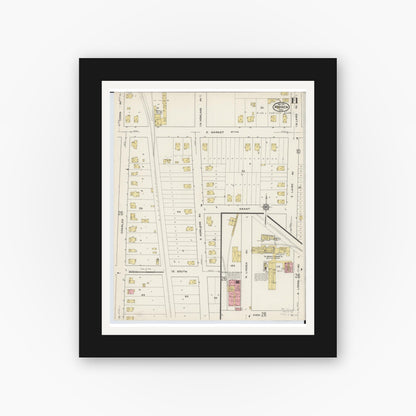 Old map wall art mockup — black gallery frame with white mat — Sanborn Fire Insurance Map from Warren, Trumbull County, Ohio (1915), Sheet #0011
