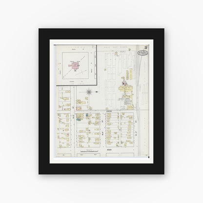 Old map wall art mockup — black gallery frame with white mat — Sanborn Fire Insurance Map from Winona, Winona County, Minnesota (1889), Sheet #0003