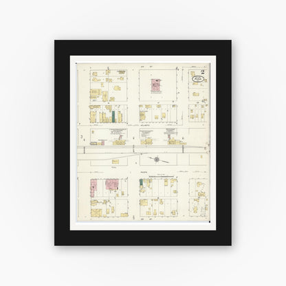 Old map wall art mockup — black gallery frame with white mat — Sanborn Fire Insurance Map from Ada, Norman County, Minnesota (1909), Sheet #0002